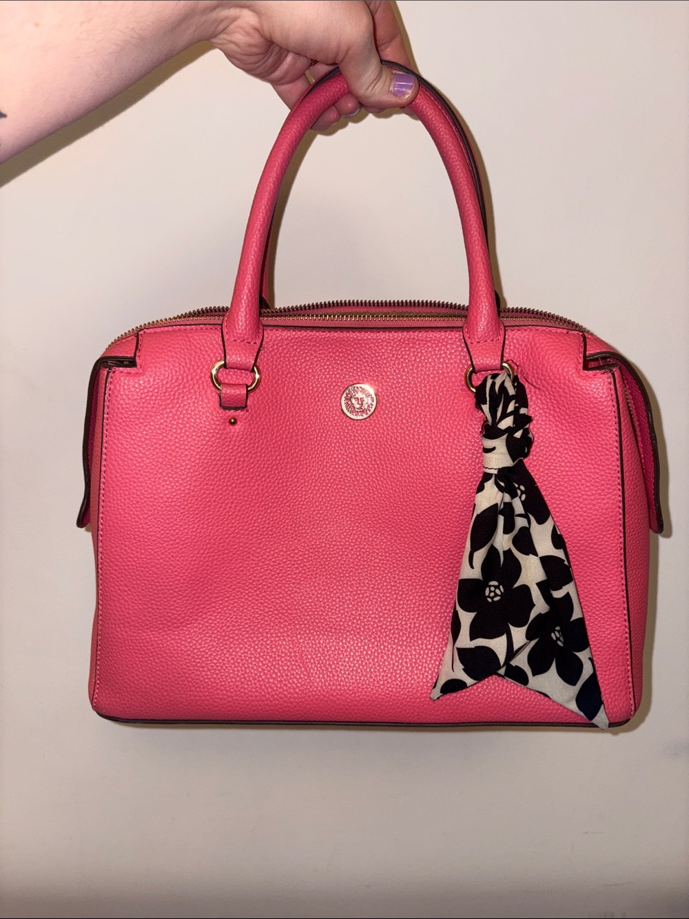 Anne Klein Pink Top-Handle Satchel with Scarf Accent